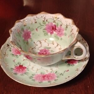 Vintage Floral Teacup and Saucer Set 1940s